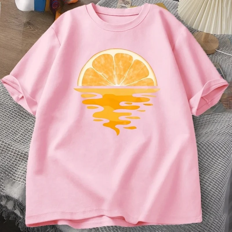 Orange Fruit Graphic T-Shirt - Casual Unisex Short Sleeve Aesthetic Vintage Streetwear