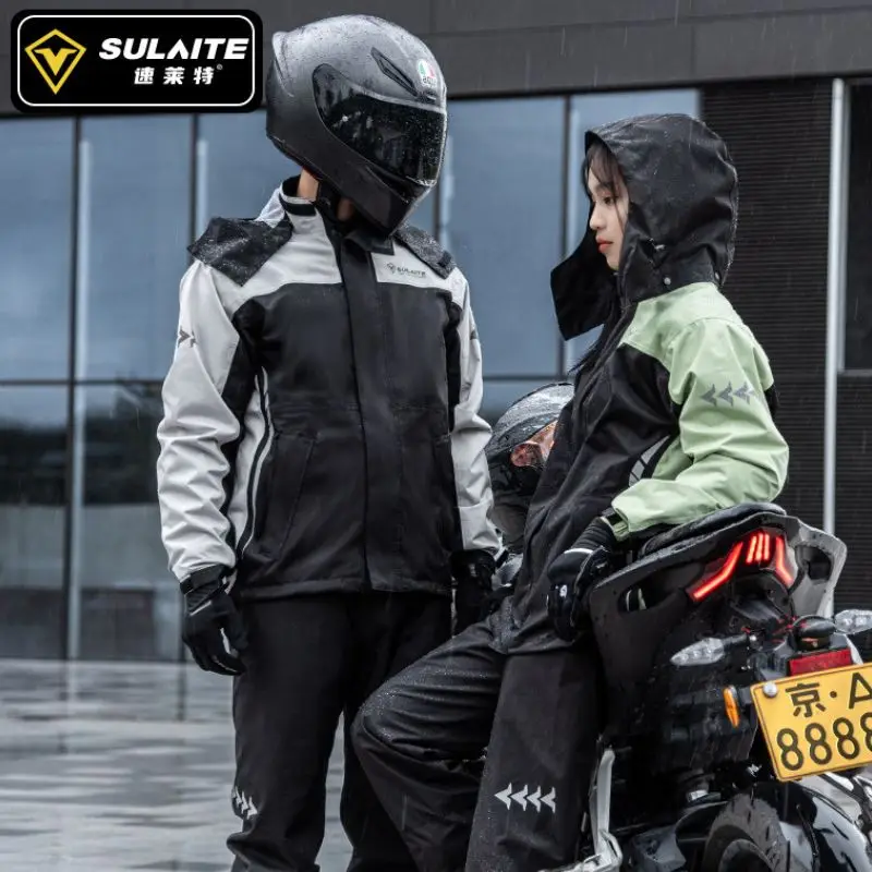 Sulaite Oxford Cloth Motorcycle Rain Coat Men Waterproof Traveler Rain Jacket Cycling Touring Suits Reflective Clothing