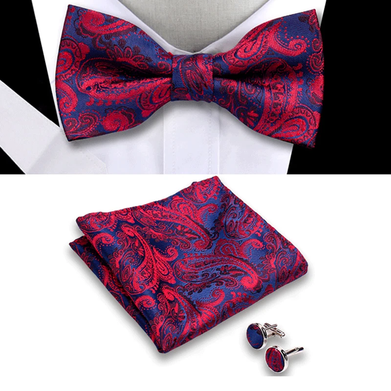 

Classic Mens Bow Tie Handkerchief Cufflinks Set Jacquard Bowtie For Man Wedding Business Butterfly Knot Gift Man Accessories