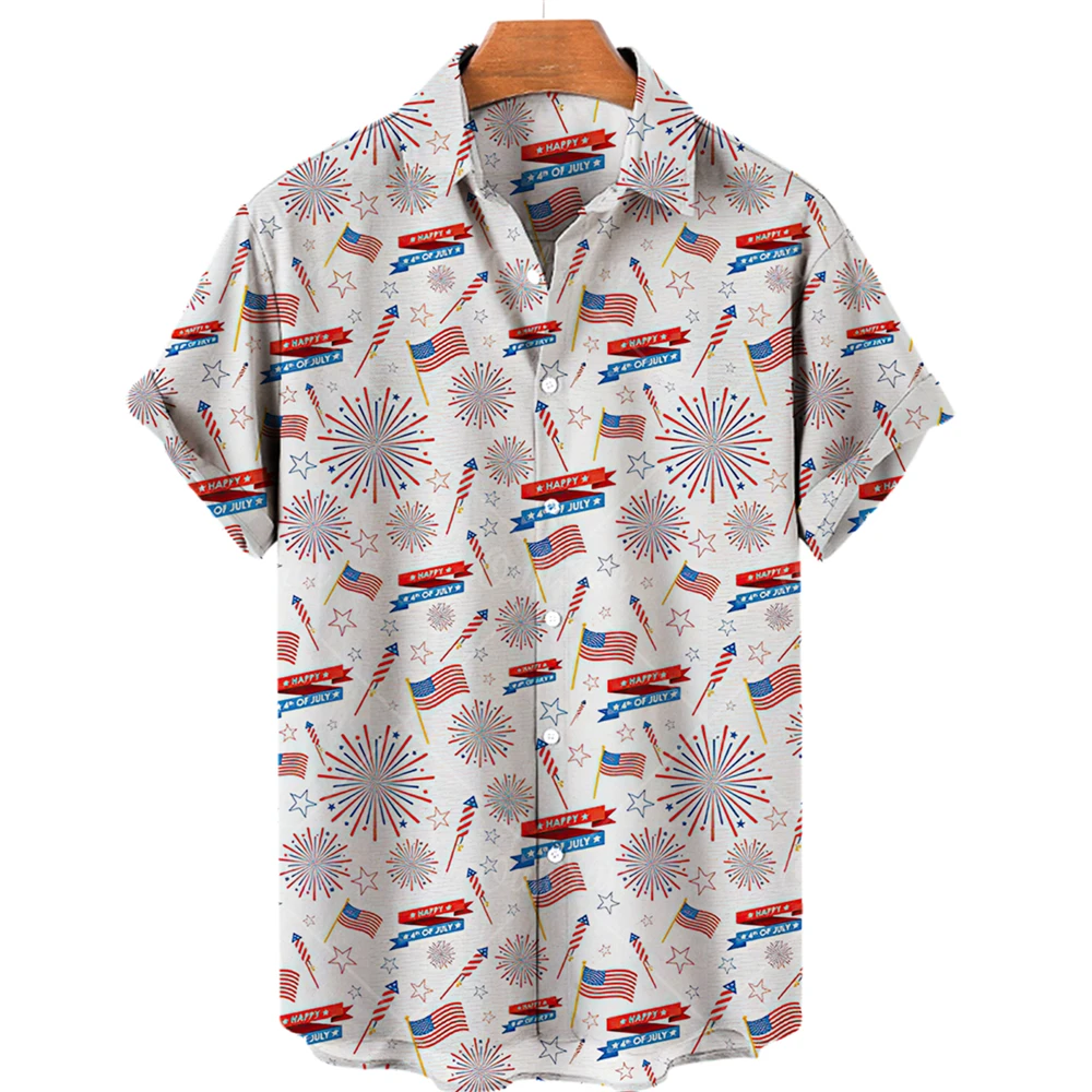 2022 European and American trend shirts for men summer street short single button Hawaiian shirt  Harajuku stitching lapel shirt