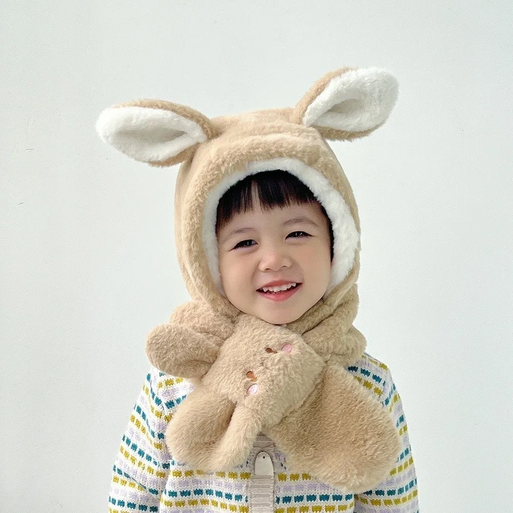 Cute Integrated Hat Scarf Set Windproof Warm Neck Warmer Coldproof Ear Protection Hat Kids