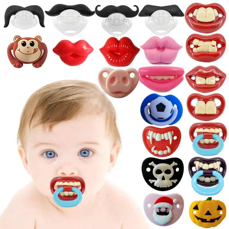 1pcs Silicone Funny Nipple Mustache Pacifier Baby Soother Toddler Orthodontic Nipples Red Kiss Lips Teether Baby Care silicone funny nipple dummy baby soother joke prank toddler pacy orthodontic nipples teether baby pacifier christmas gift