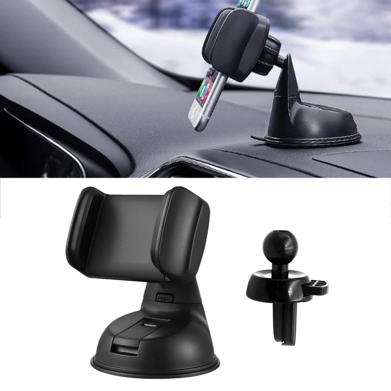 

Universal 360° Rotatable Car Air Vent Phone Mount Holder With Clip Suction Cup Black ABS Plastic New