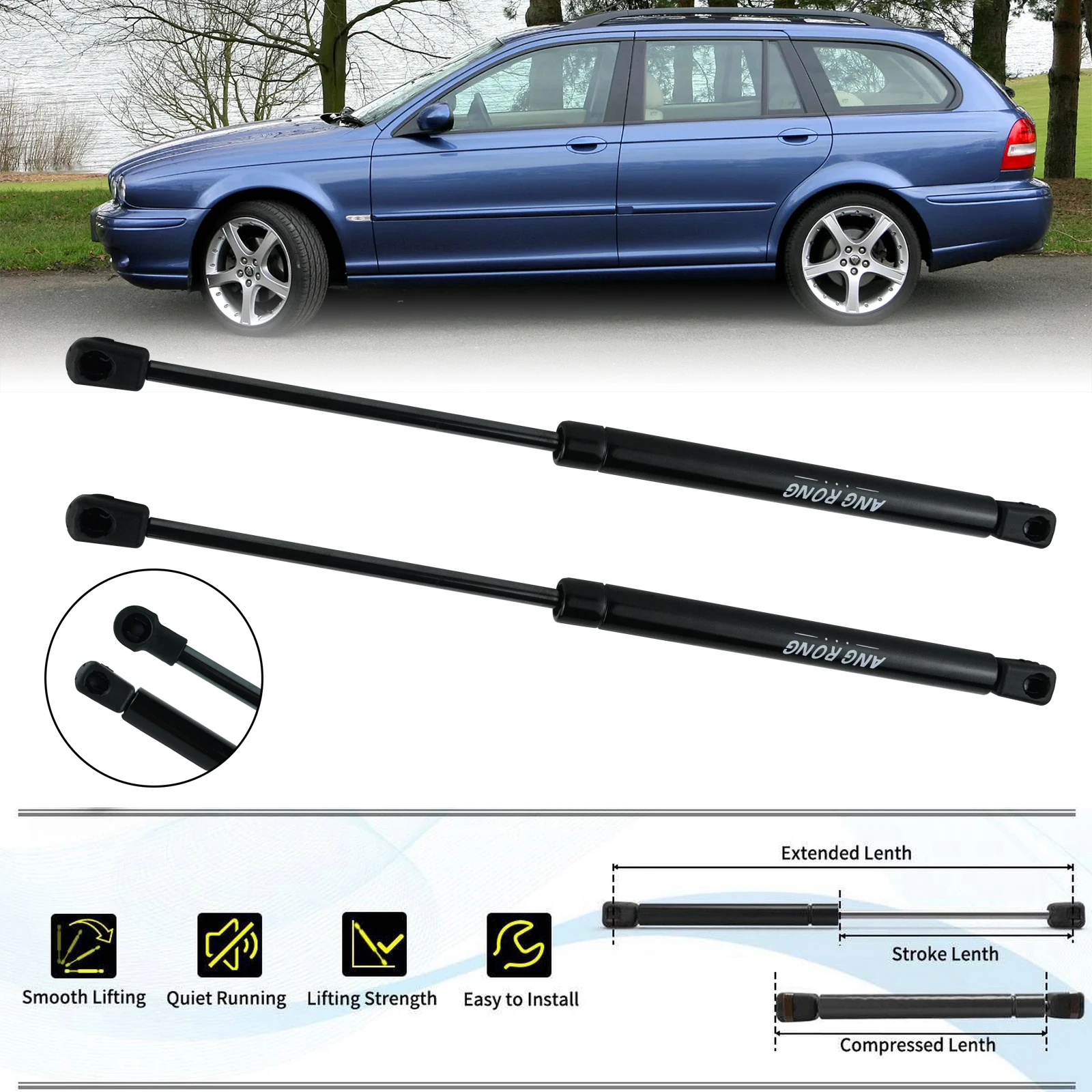 Front Bonnet Gas Struts Support Spring 2PCS For Jaguar X-Type X400 Saloon 01-09