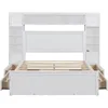 Queen Storage Bed with Bookcase Headboard, with 4 Storage Drawers, Solid Wood Queen Bed Frame with Cabinet and Shelf(White) 5
