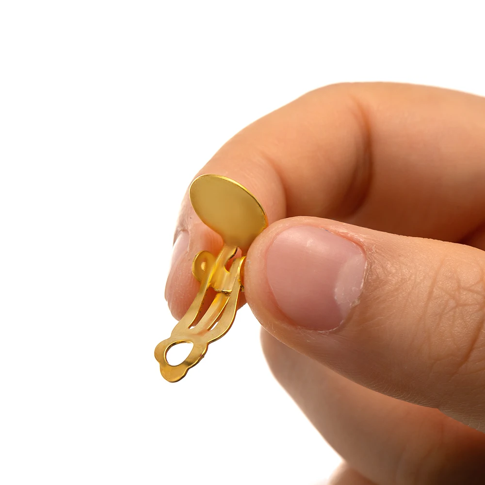 1 Packung flache Ohrclip-Basis, Cabochon-Lünette, Tablett, Cabochons für DIY, nicht durchdringende Ohrringe, leere Fassung, Schmuckherstellungskomponenten – Detail 9