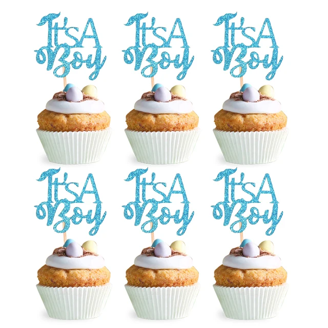 27 Unidades Decoración Para Tarta De Baby Shower Niño - Toppers Azules Para Cupcakes