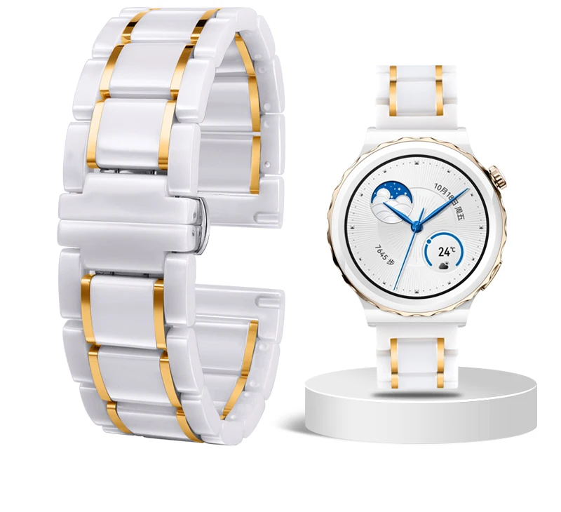 Premium Ceramic Wristband in White and Black for Smart Watches - Stylish Universal Replacement Strap for Men and Women