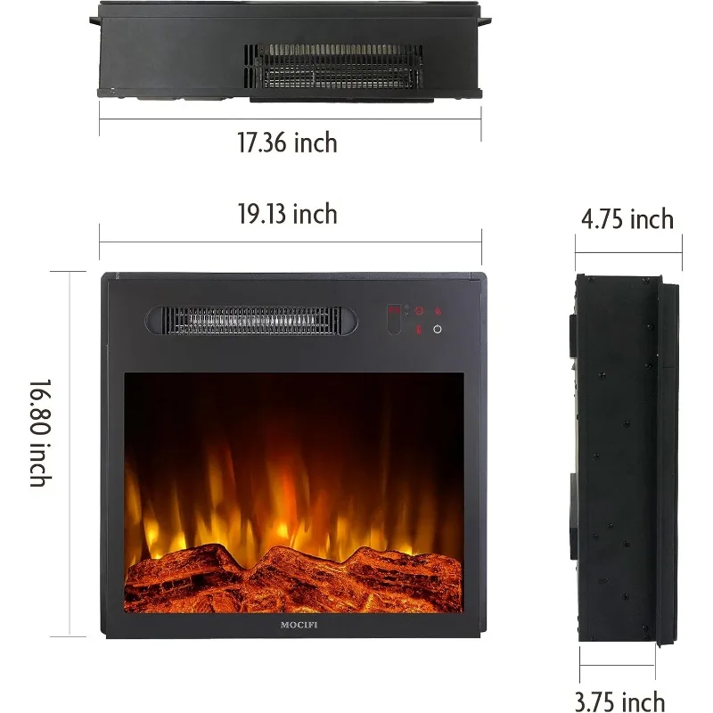 18 inch Built-in Electric Fireplace Insert Heater, Recessed Freestanding Fireplace Remote Control Touch Screen Adjustable Flame