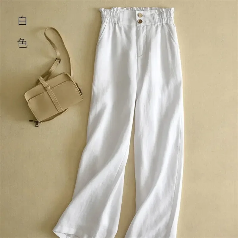Women's New Korean Design Solid Pant Female Classic Retro Daily Straight Trousers Chic Baggy High Waist Line Wide Leg Pants