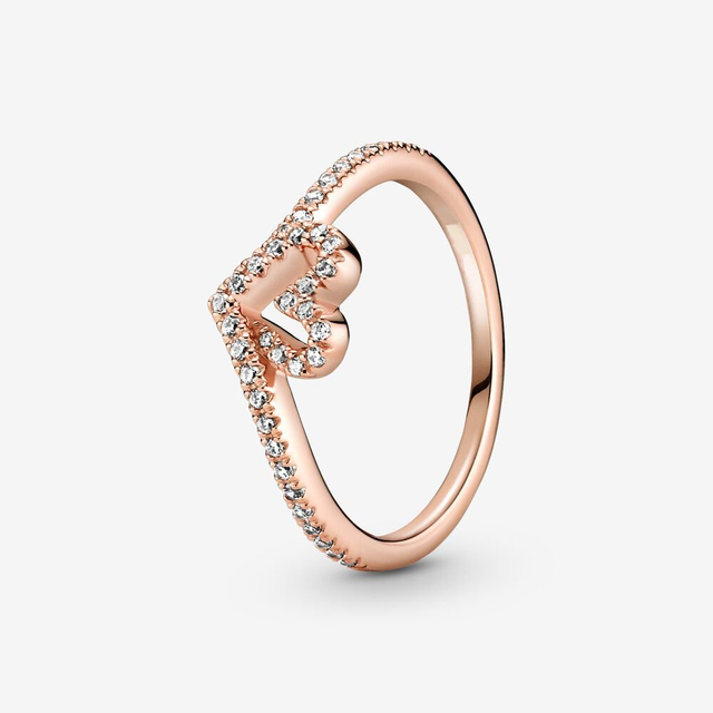 Sterling Silver Rings For Women Original Tiara Heart Wishbone Engagement Rose Gold Wedding Stacking Ring Crystals Jewelry