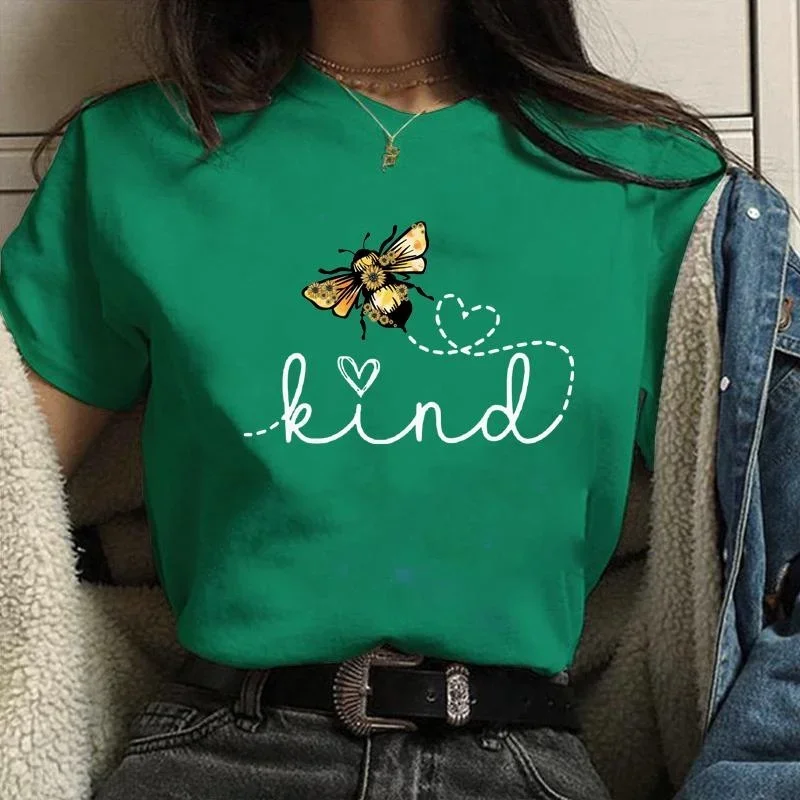 

Short Sleeve T Shirt Funny Bee Pattern Printed T-Shirt Women's Fashion Cute Bee Round Neck Top Graphic Printed T-Shirt