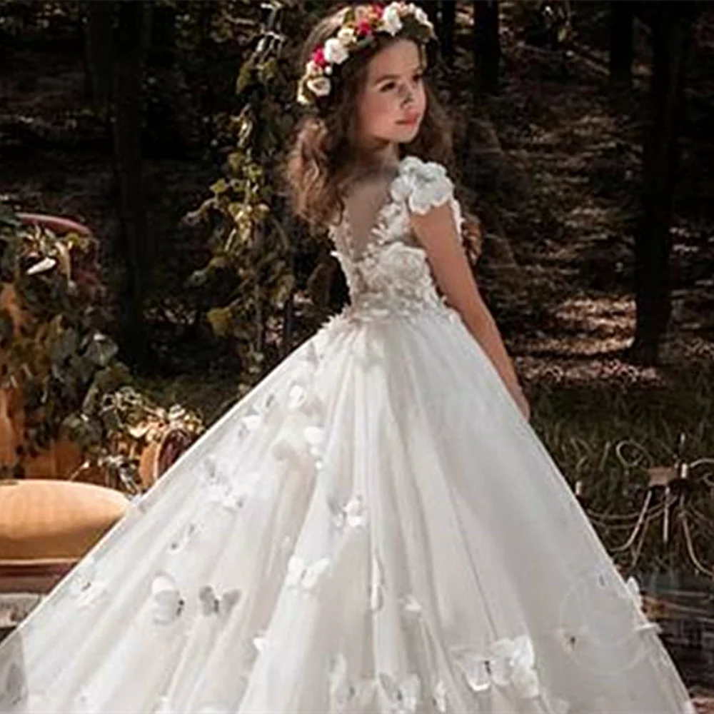 

A+A+Flower Girl Dresses Tulle Beading Butterfly Appliqué Pageant Dresses Communion Dresses Kids Prom Dresses Party Dress