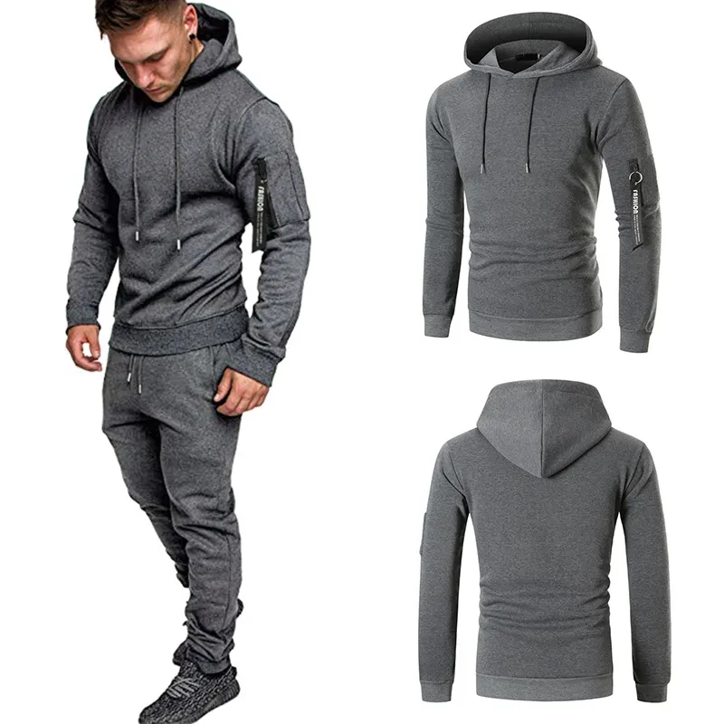 Mens 2 Piece Tracksuit Sweatsuit Jogging Casual Warm Breathable Fitness Running Men's Sportswear Set Hoodie + Trousers