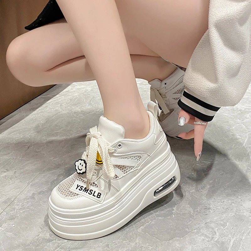 8CM Thick Bottom Women Sneakers New 2024 Spring Summer Lace
