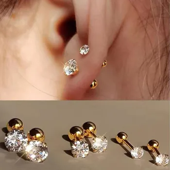 3 pares de brincos clássicos redondos de zircônia para mulheres, cartilagem feminina de aço inoxidável, tragus, lóbulo, joias de piercing daith 1