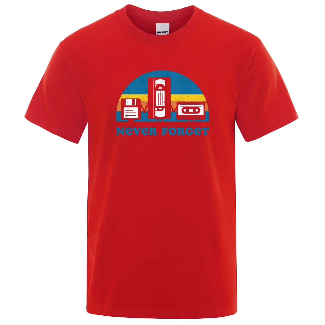 thumbnail image 1 of Camiseta estampada divertida con música sarcástica y texto "Nunca olvides" para hombre, holgada, de gran tamaño, informal, transpirable, de manga corta, 1 of 5