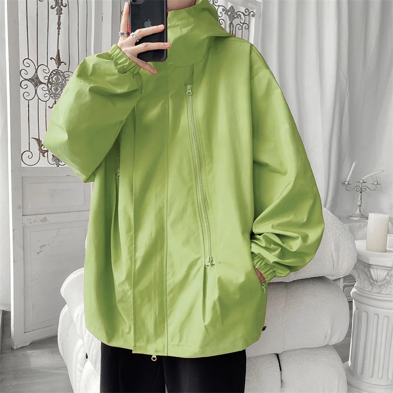 2023 New Men's Jacket Hong Kong Style Fashion Loose Large Size Zipper Hooded Cardigan Jacket with zipper for men