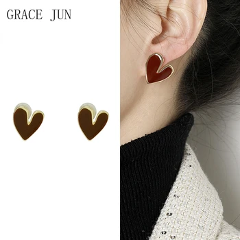 GRACE JUN Hole Sale 레트로 와인 레드 러브 복숭아 하트 모양의 모기 코일 클립 귀걸이 귀 구멍이없는 귀여운 귀 클립 New