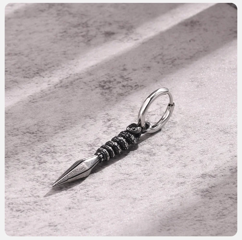 Vnox 1 Stück Rock-Punk-Pfeilspitzen-Ohrring für Männer und Jungen, cooler Edelstahl-Schlangen-Speerpunkt-Stil, baumelnder Ohrschmuck, Geschenk-Schmuck. – Detail 6