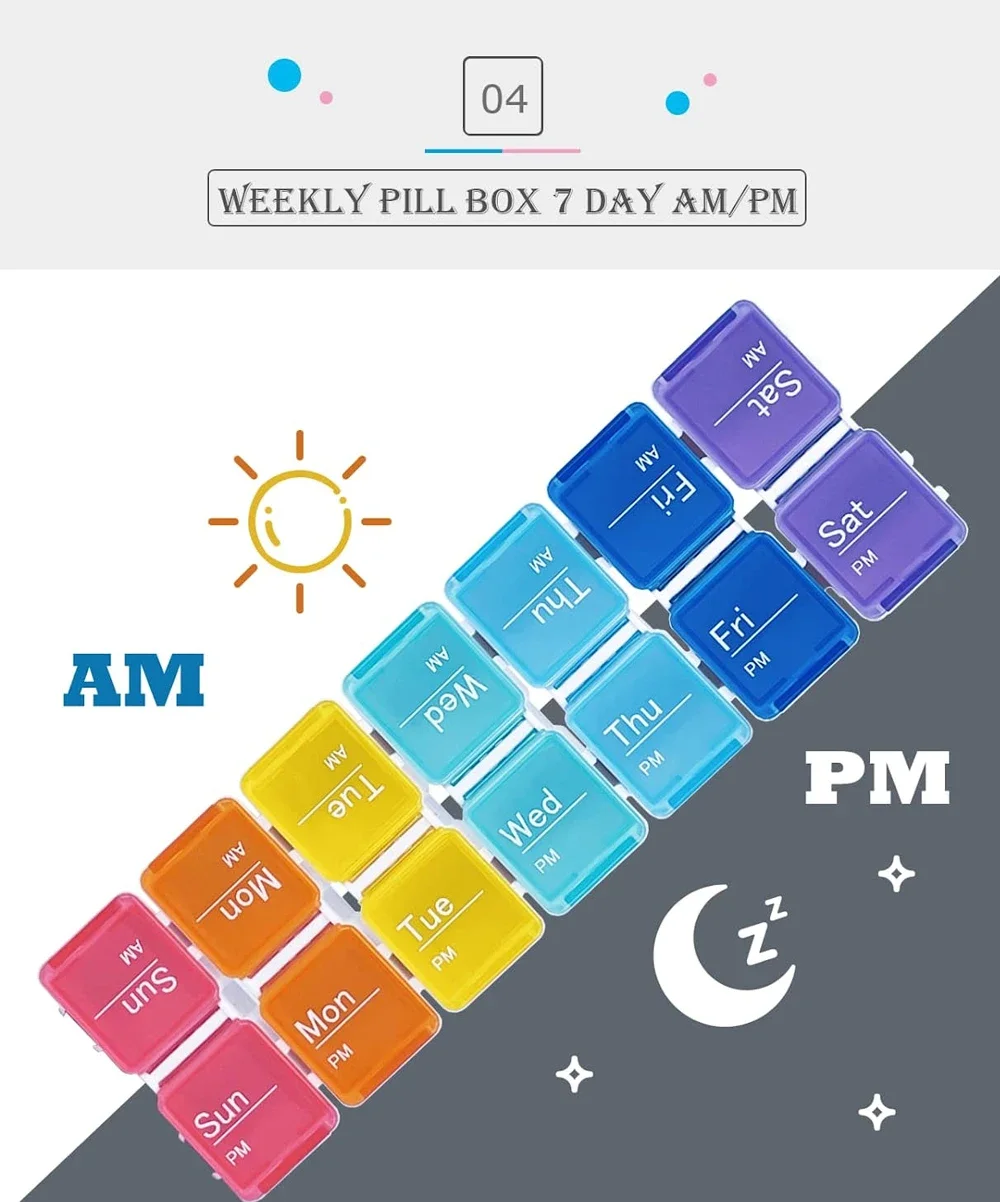 Weekly Pill Organizer 2 Times A Day with Timer Reminder Alarm Am Pm Daily Travel Pill Case 7 Day Medication Organizer Box