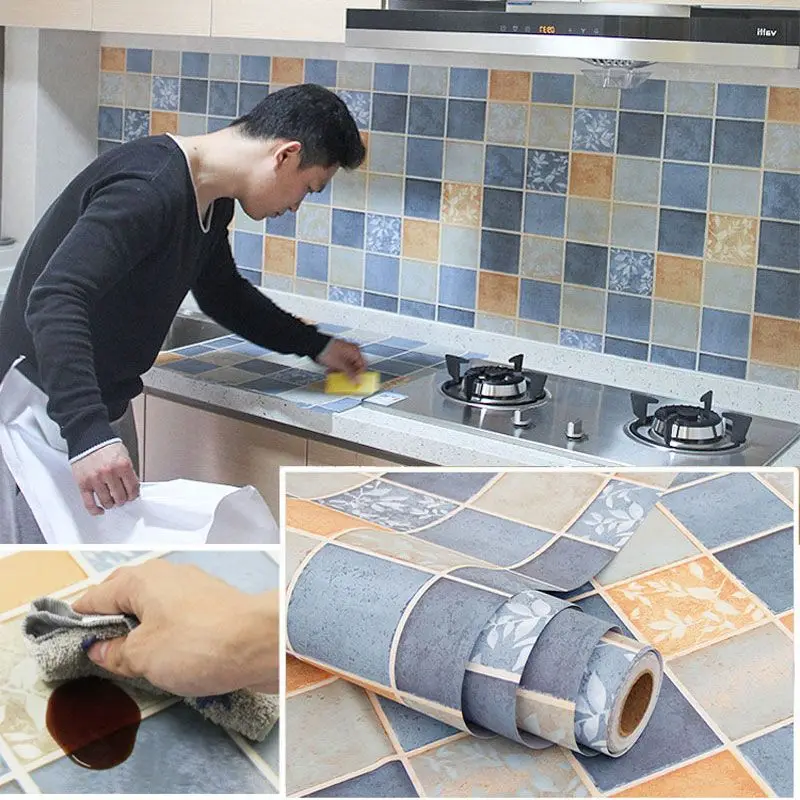 Mosaic self-adhesive wallpaper oil-proof and waterproof stove bathroom high-temperature-resistant kitchen sticker decoration