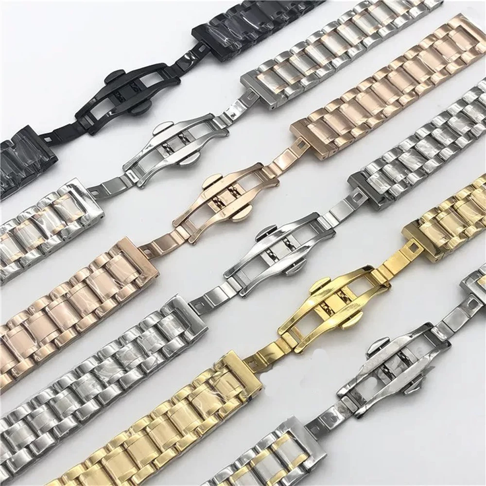 Universal Solid Stainless Steel Watch Band - Adjustable Metal Wristband Bracelet