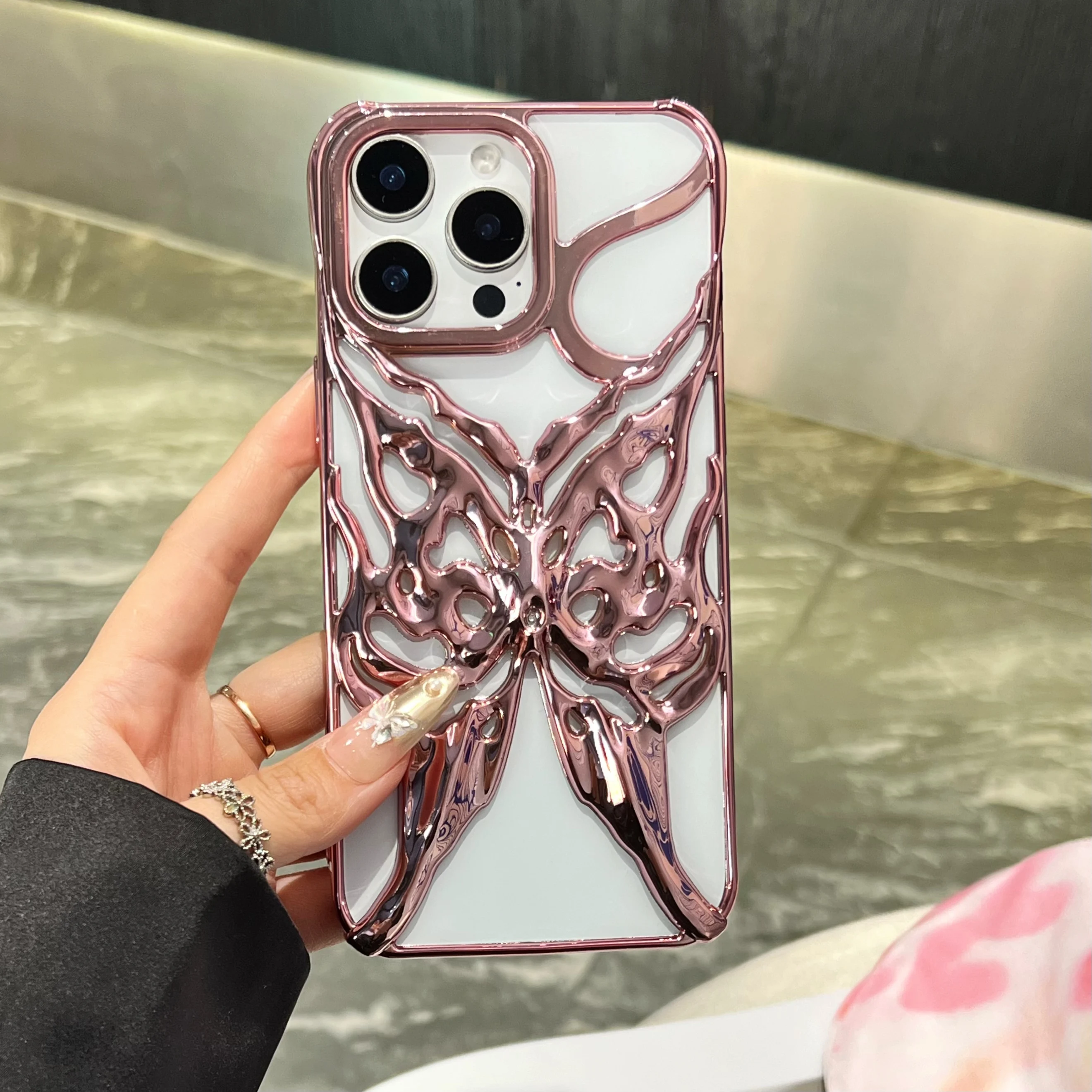 Fashion Plating Hollow Butterfly Pattern Matte Shockproof Phone Case with Heat Dissipation
