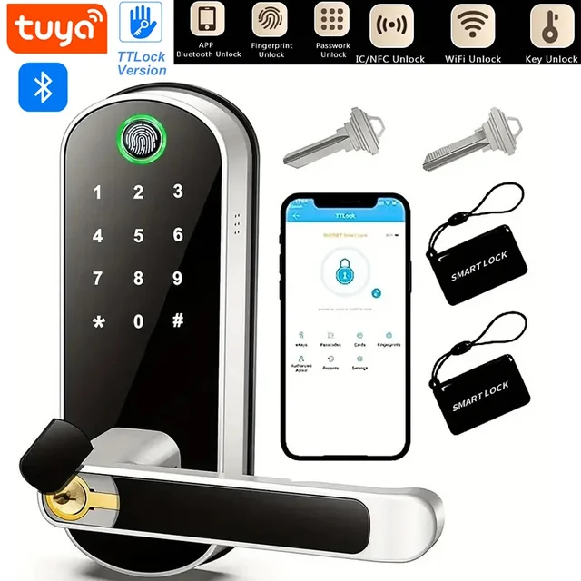 Tuya or TTLock APP Smart Door Lock Password Unlocking Remote Control Fingerprint Locks Keyless Touchscreen IP67 with IC Cards 1