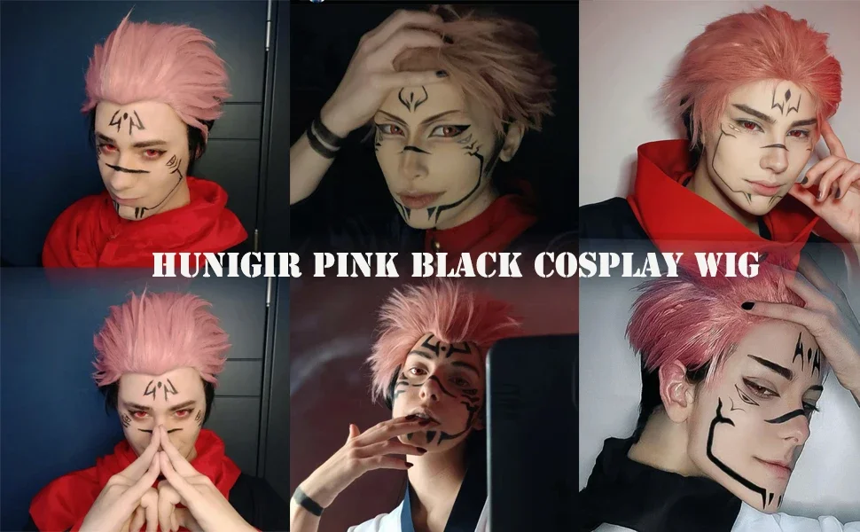 mens pink wig short pink anime wig pink black wig mens costume wig