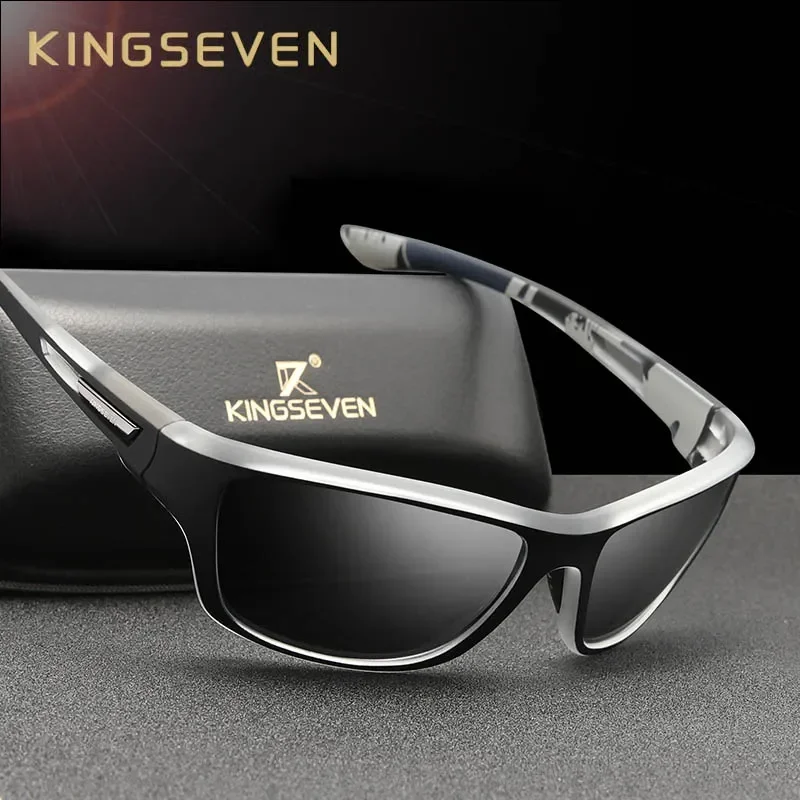KINGSEVEN 초경량 프레임 편광 선글라스, 남성 패션 스포츠 스타일 안경, 남성 야외 여행, UV400 고글 아이웨어