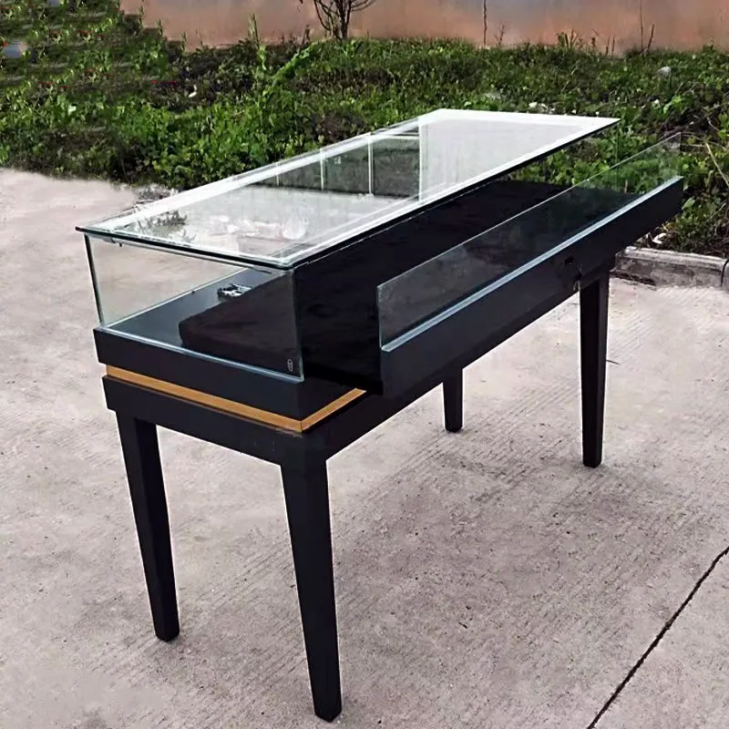 

Custom, Black Metal Glass Display Counter Jewelry Display Showcase Glass Display Jewelry Store Furniture