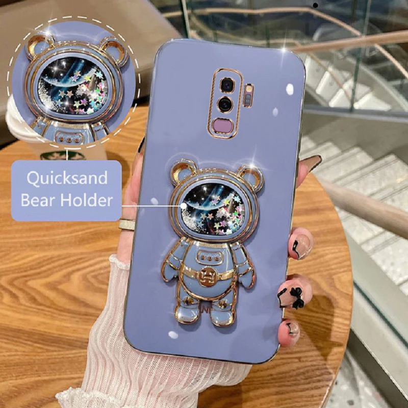 Luxury Plating Square TPU Glossy Phone Case with Cute Stand and Soft Silicone Back Cover