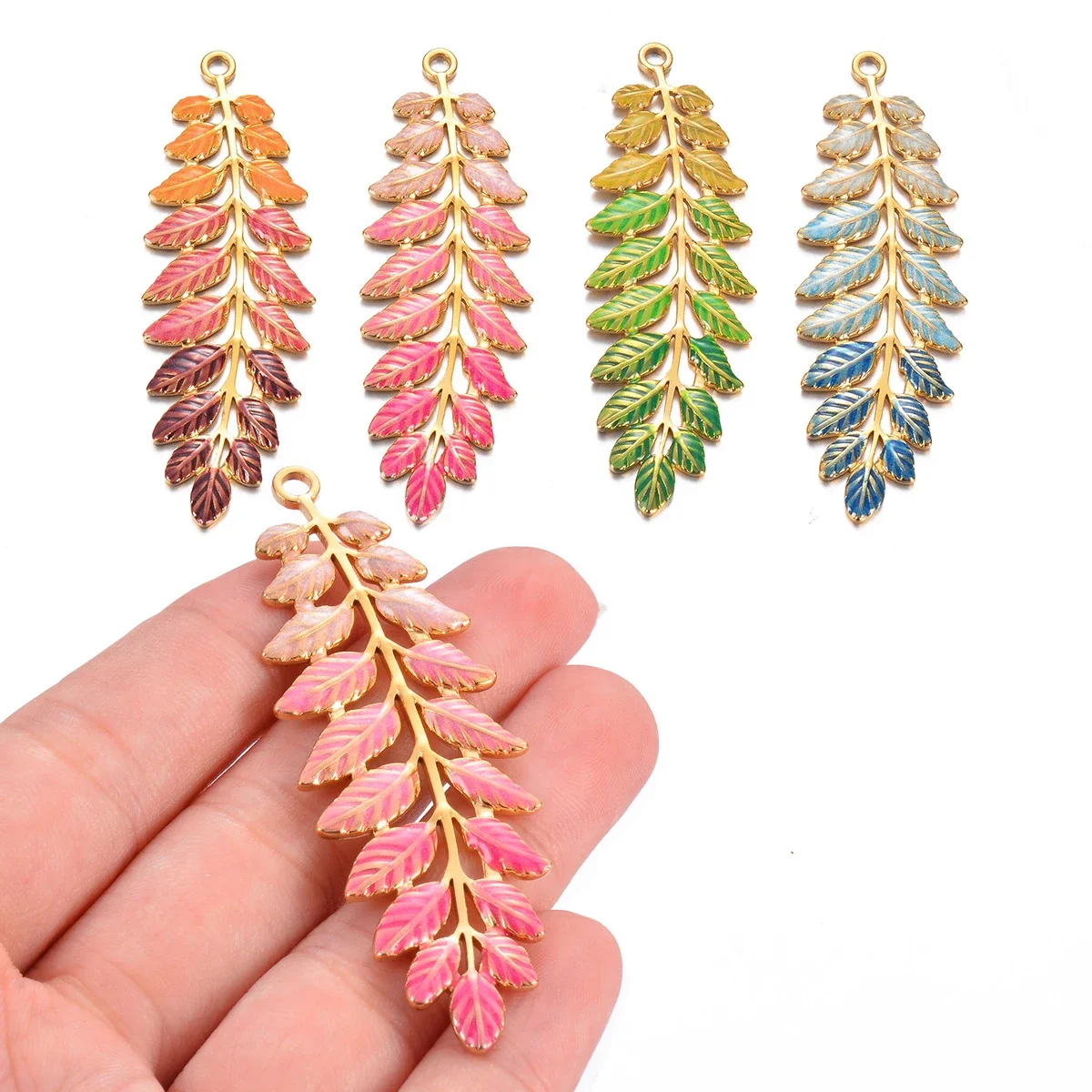 

Gold Color Plated Stainless Steel Leaf Enamel Charms Pendant High Quality Jewelry Making DIY Necklaces Earrings Accessories