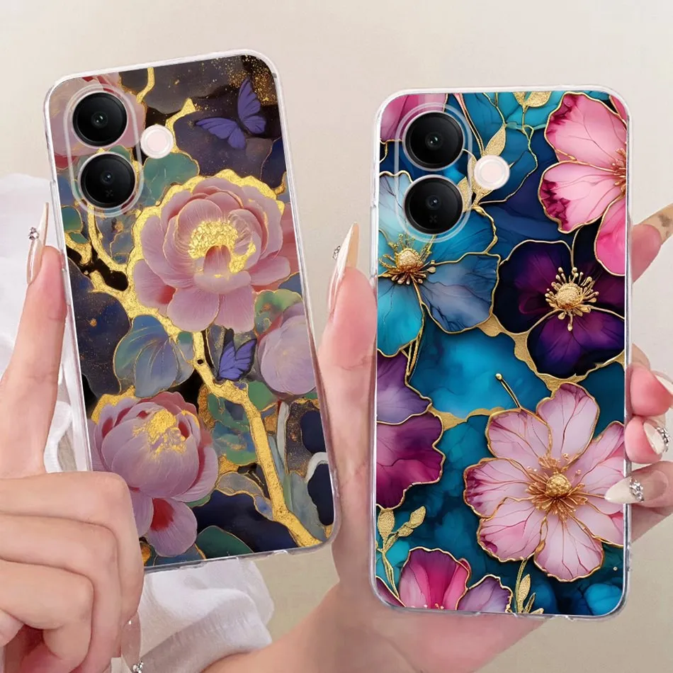 Charming Floral Butterfly Cat Soft Silicone Phone Case