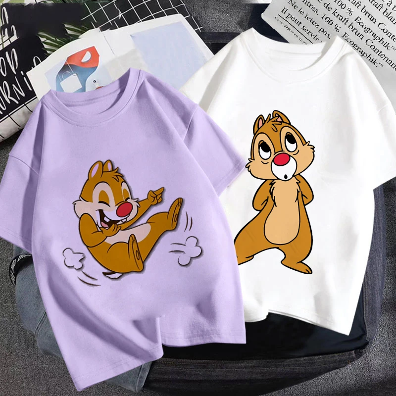 

Disney Shirt Cartoon Chip N Dale Printing White T-shirts Cute Beautiful Kawaii 2 3 4 5 6 7 8 9 Girl Boy 2022 Summer Short Sleeve