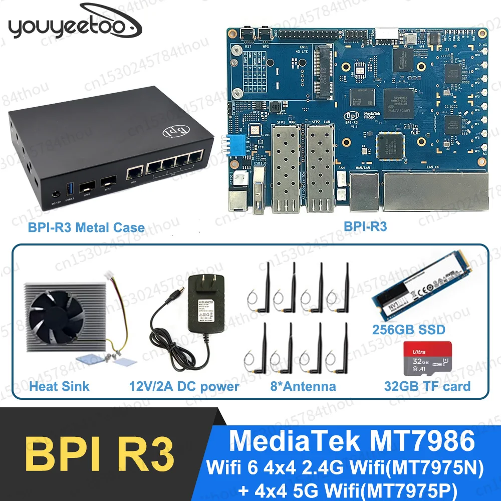 Banana Pi BPI R3 MediaTek MT7986 quad core Router Development Board 2G DDR RAM 8G eMMC Flash Support Wi-Fi6 5 GbE network port single board computer,mini development board,smart router