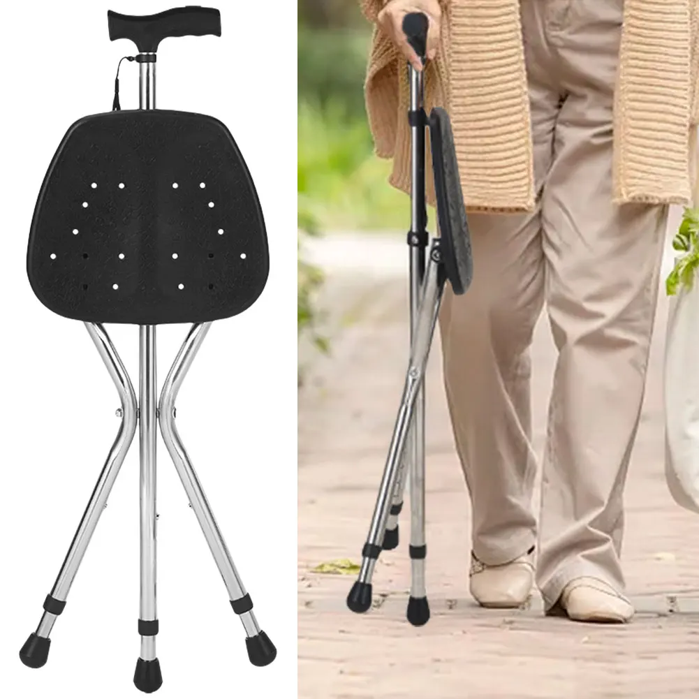Folding Walking Cane with Seat for Seniors & Adults 300 Lbs Capacity Walking Stick Portable Crutch Chair 4