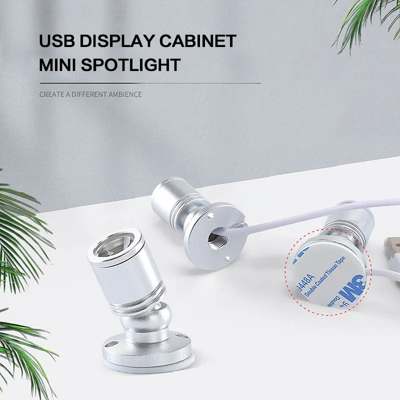 LED Spotlight 3W DC5V USB Jewelry Cabinet Showcase Counter Lamp Surface Mounted Ceiling Mini