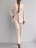 סט מכנסיים לנשים ללבישה מקצועית בסגנון קז'ואל לאביב וקיץ, אלגנטיים, צמודים, פשוטים, בצבע אחיד 5