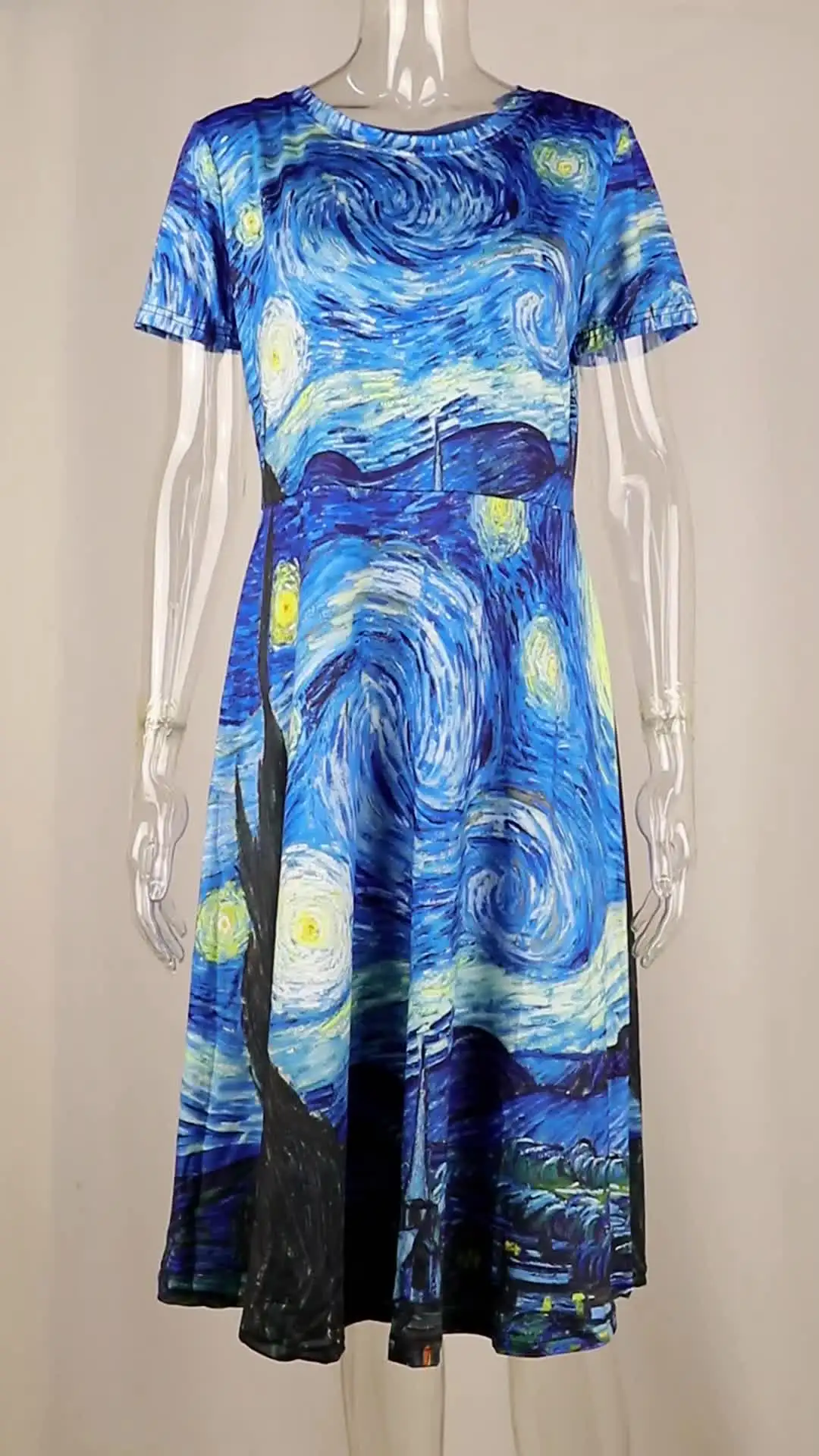 open lace back dress Van Gogh The Starry Night Black Bust Dress  chicific