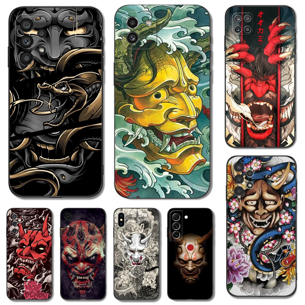 Custodia In Tpu Nero Per Samsung Galaxy S23 S22 S20 S21 Fe Plus Ultra + S10 E Lite Cover Japanese Oni Hannya Demon Mask