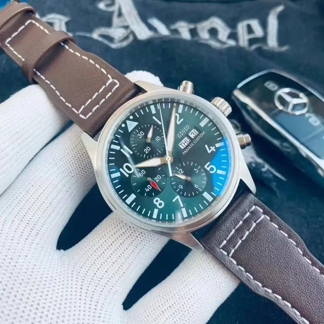 

Luxury New Men Automatic Mechanical Movement Watch Stainless Steel Silver Rose Gold Green Big Black Brown Leather Pilot Sapphire
