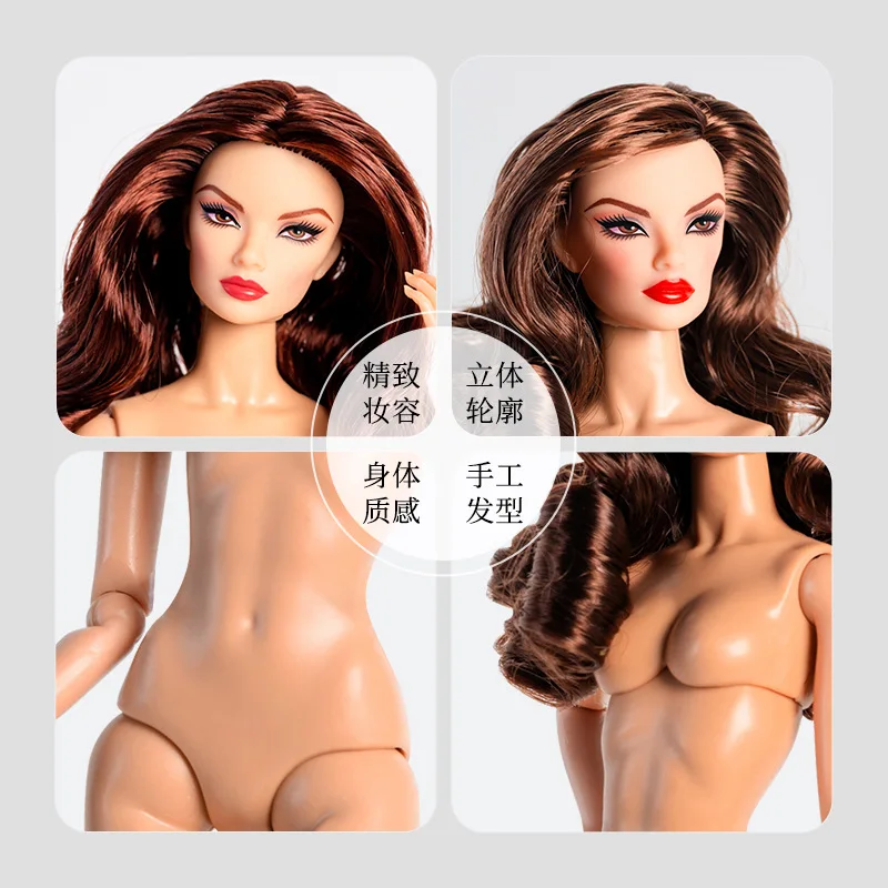 32cm Supermodel Movable Doll 2025 new design 1/6 nude naked with normal skin brown hair 12 joint movable body + head diy toy Movable Dolls
