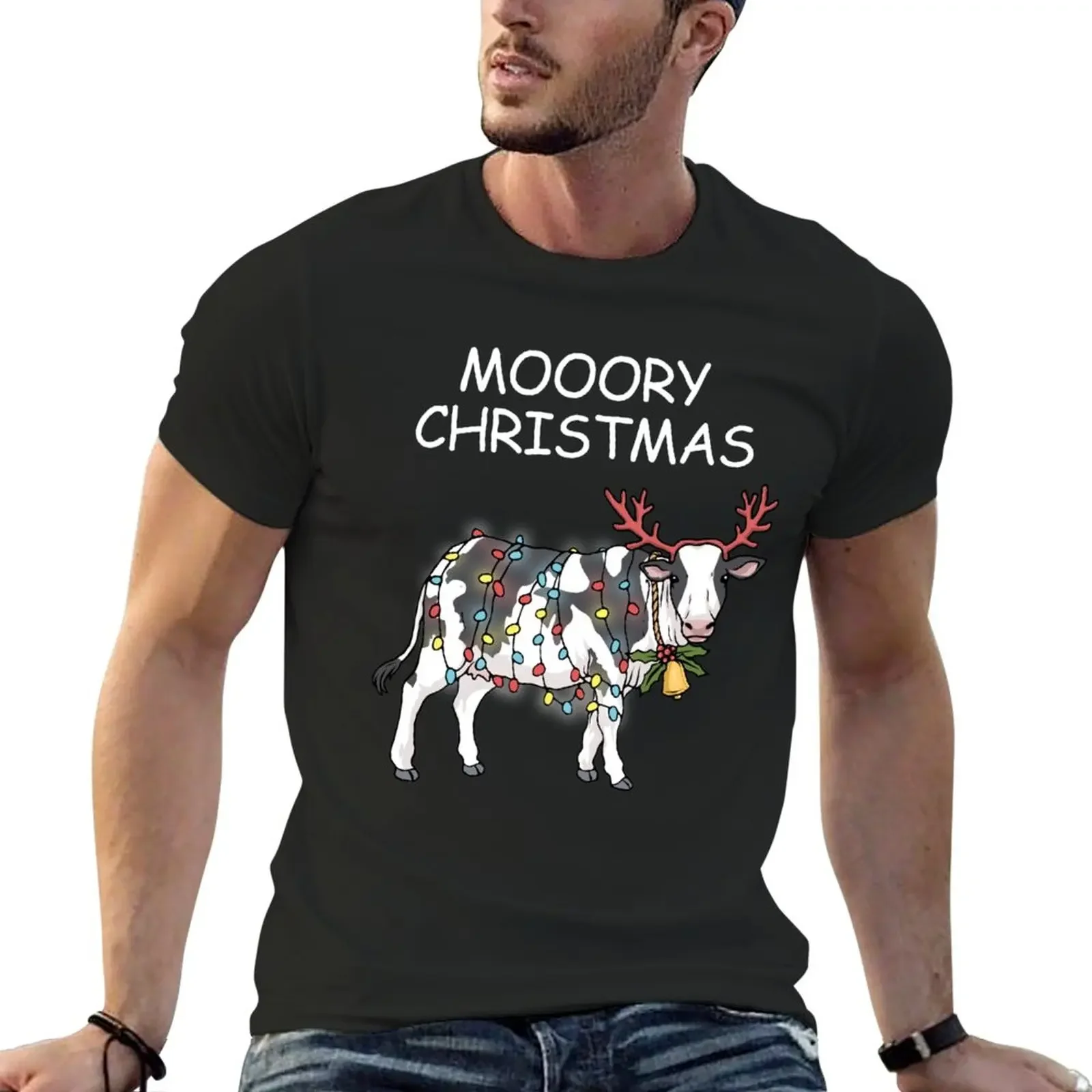 

Merry Christmas Cow Moory Lights Reindeer Cow Moo T-Shirt aesthetic clothes new edition sweat shirts, men