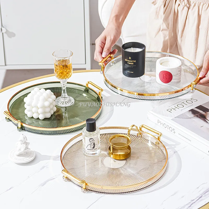 Round Storage Tray Home Living Room Coffee Table Tea Cup Storage Plate Acrylic Tray Aromatherapy Organizer Home Decor storage tray