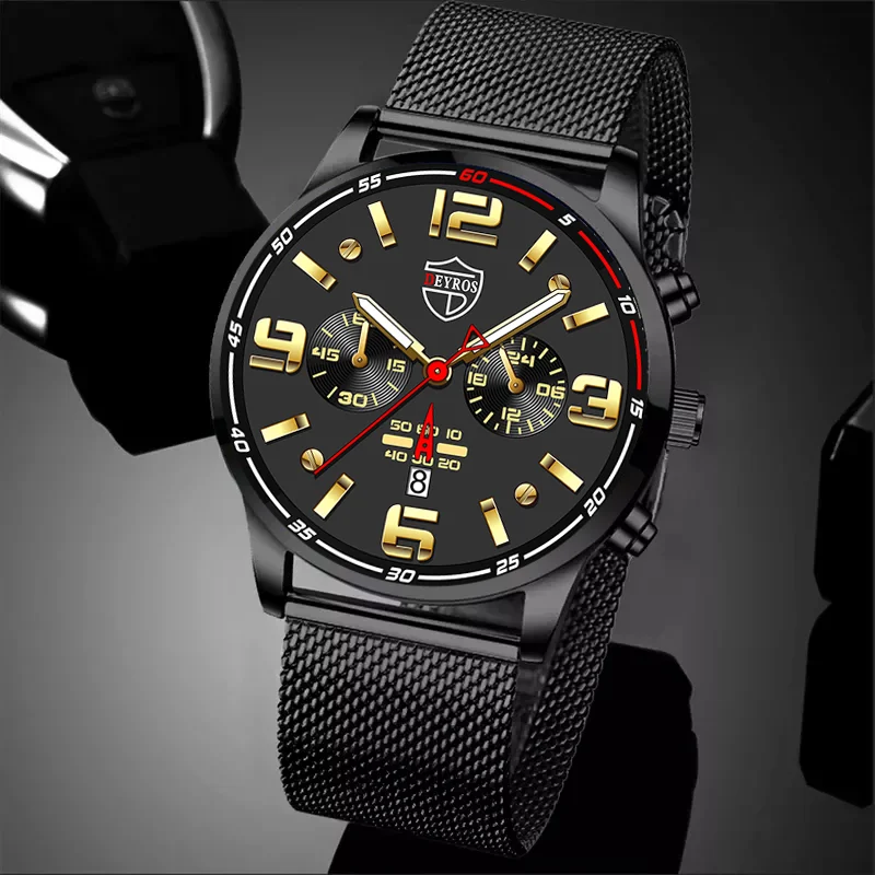 Mens Fashion Watches Stainless Steel Mesh Belt Quartz Wrist Watch Luminous Clock Men Business Casual Leather Watch reloj hombre