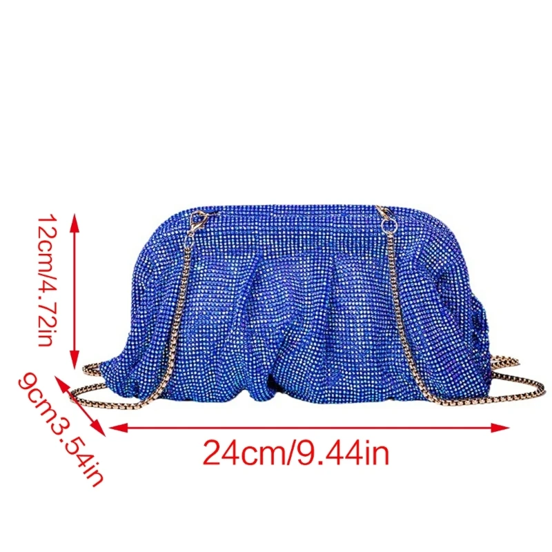 Wedding Clutch Lady Purse Rhinestone Shoulder Bag Women Girl Pleated Chain Bags for Party Cocktail Banquet Crossbody Bag