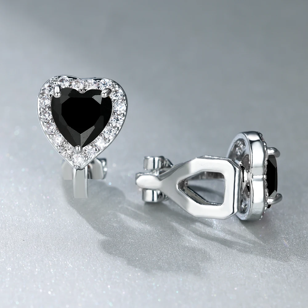 Cute Female Small Black Heart Clip Earrings Vintage Wedding Jewelry Women