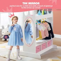 Kids Dress Up Storage with Mirror and Drawers, Kid Armoire Dresser, Pretend Storage Closet for Kids, Costume Wardrobe W/Side 2